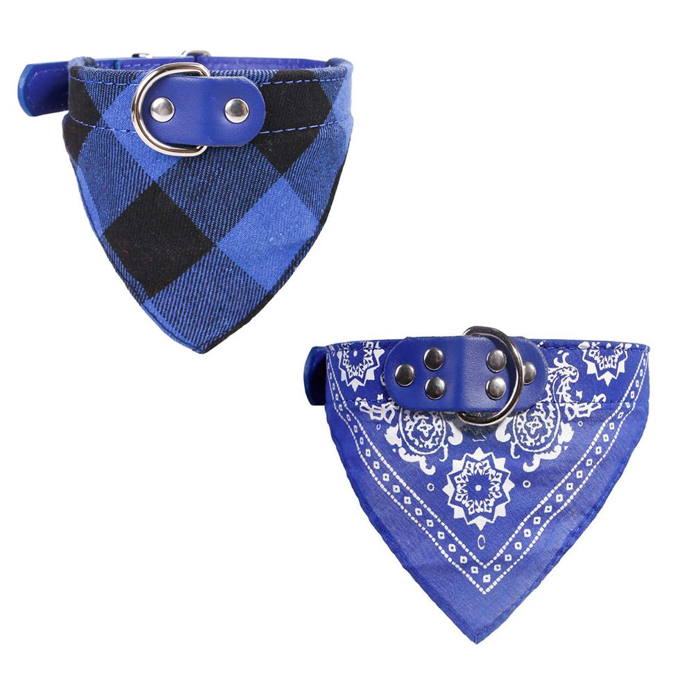 Newtensina 2-Pack Plaid Dog Bandana - Blue - L