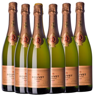 Bouvet Trésor Rosé Saumur Brut AOP Sparkling Wine, Oak-Aged Cabernet Franc, 6 x 0.75 L