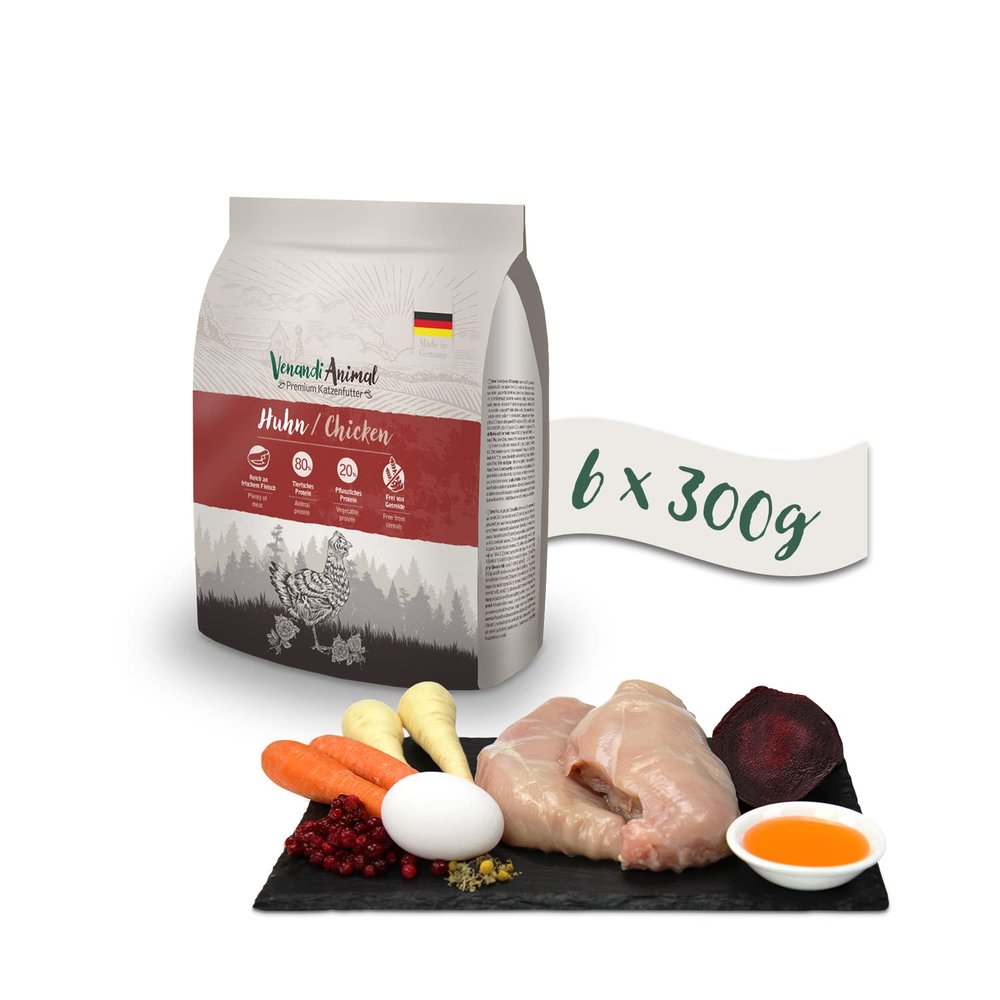 VenandiAnimal Premium Dry Cat Food, Chicken, Grain-Free, 6 x 0.3 kg