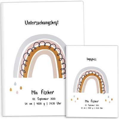 OLGS Personalized Baby Health Booklet & Vaccination Record Cover Set, Rainbow Raindrops