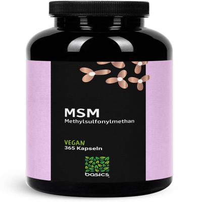 basics High-Dose MSM Capsules - 1,600 mg Methylsulfonylmethane per Daily Dose - 99.9% Pure MSM Powder - No Additives - 365 Count - 6-Month Supply - Vegan