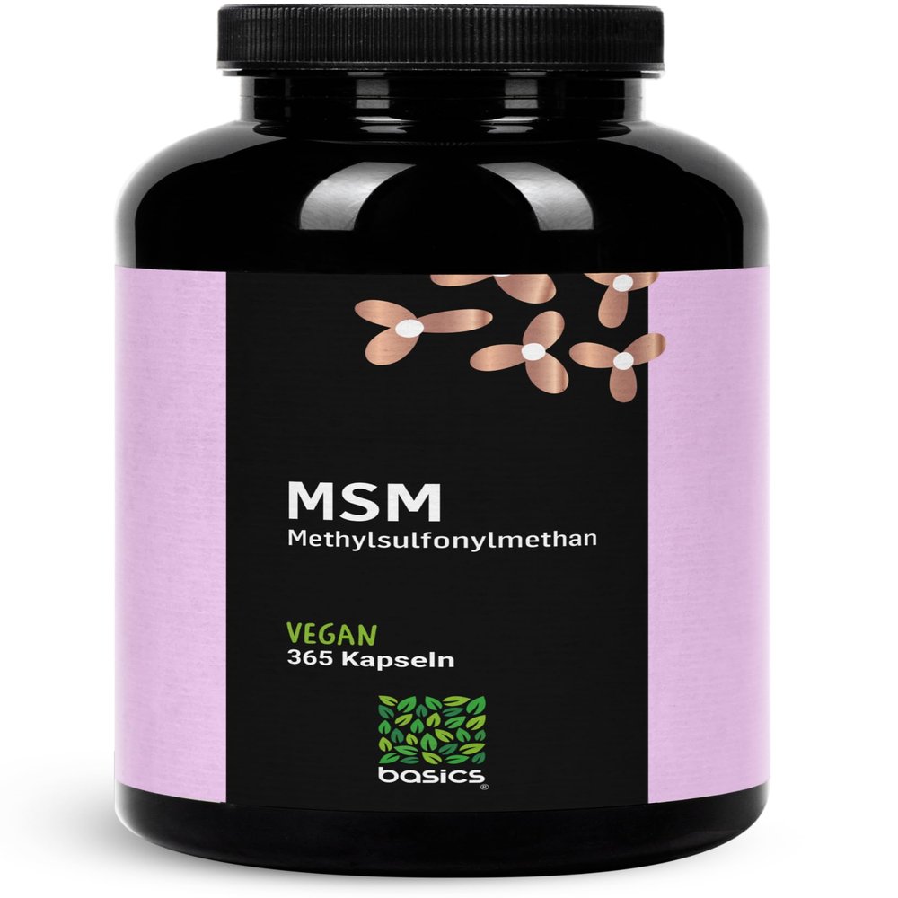 basics High-Dose MSM Capsules - 1,600 mg Methylsulfonylmethane per Daily Dose - 99.9% Pure MSM Powder - No Additives - 365 Count - 6-Month Supply - Vegan
