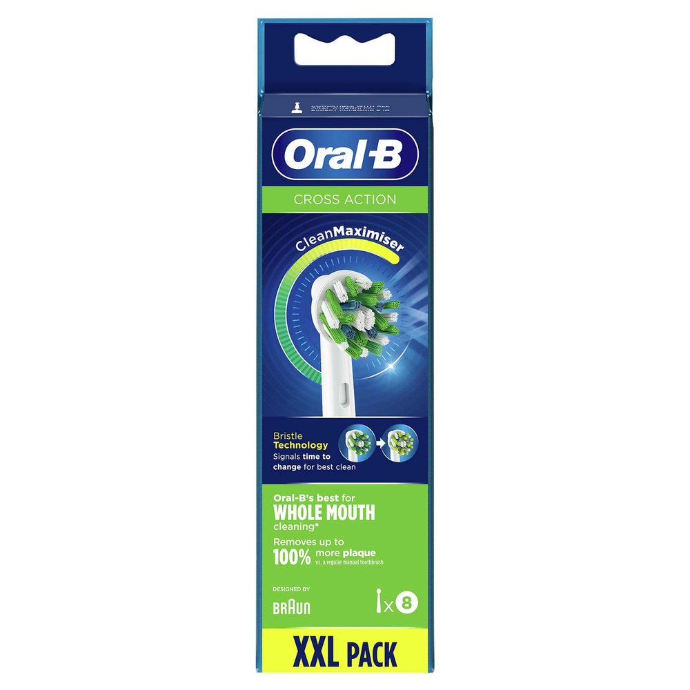 Oral-B CrossAction Replacement Brush Heads with CleanMaximiser Technology, 8 Count