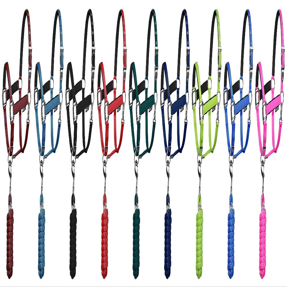 Double-Adjustment Halter with Lead Rope and Fleece Padding, Satin Buckles, SHINY FITTINGS Pony