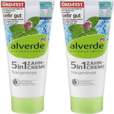 2 x alverde NATURKOSMETIK Toothpaste 5in1 Nanaminze 75 ml