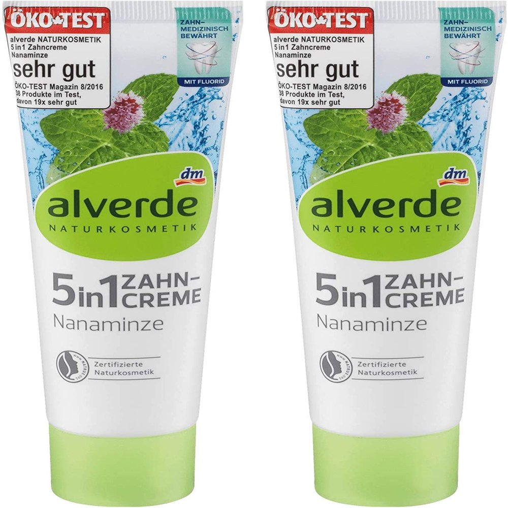 2 x alverde NATURKOSMETIK Toothpaste 5in1 Nanaminze 75 ml
