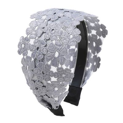 KABELIFE Elegant Women's Wide Floral Lace Headband with Non-Slip Teeth, Gray