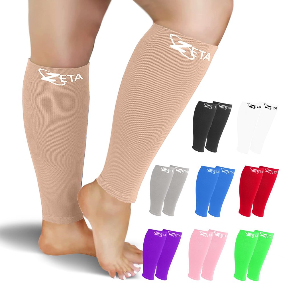 Zeta Wear Compression Calf Sleeves for Wide Calves, 2XL, Skin Tone