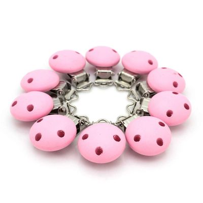 10 Premium Wooden Pacifier Clips, Pink