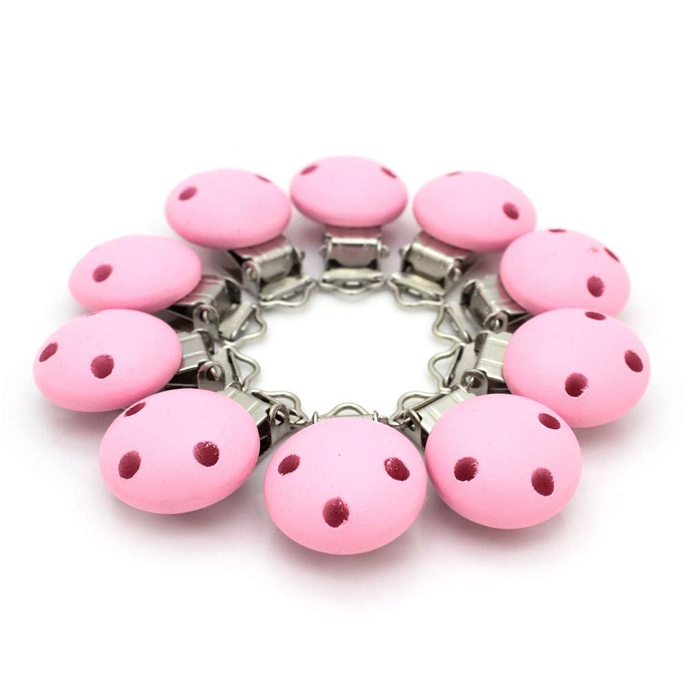 10 Premium Wooden Pacifier Clips, Pink