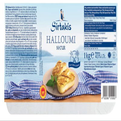 Sirtakis Natural Halloumi - 5 x 1 kg Vacuum-Packed Grill and Pan-Frying Cheese, 43% Fat in Dry Matter, with Mint