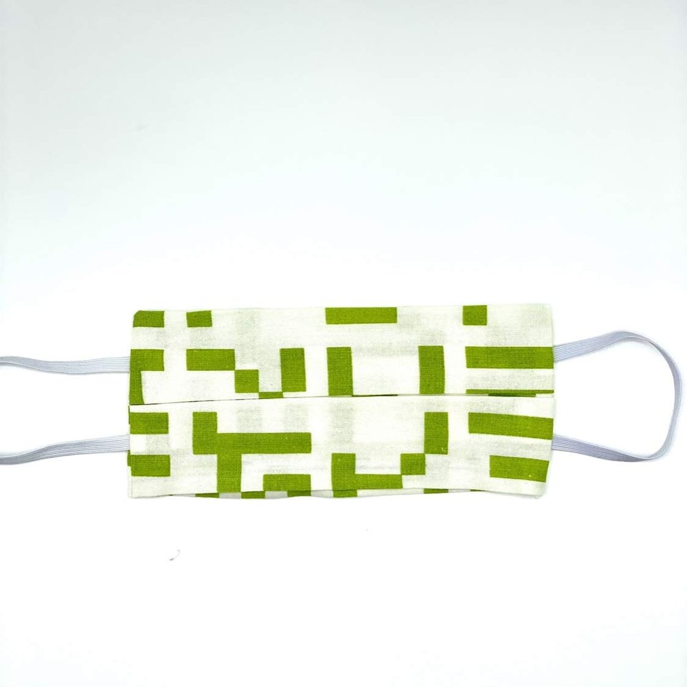 Handmade Cotton Mask for Adults (White/Green)