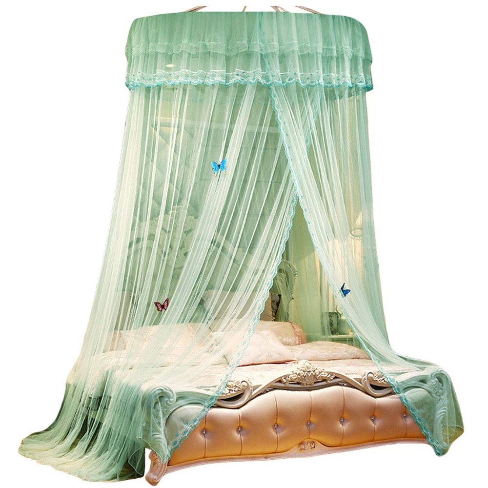 Kaiyei Universal Mosquito Net Canopy for Double, Single and Kids' Beds, Round Princess Canopy with Adhesive Hook, Green, 200 x 220 cm