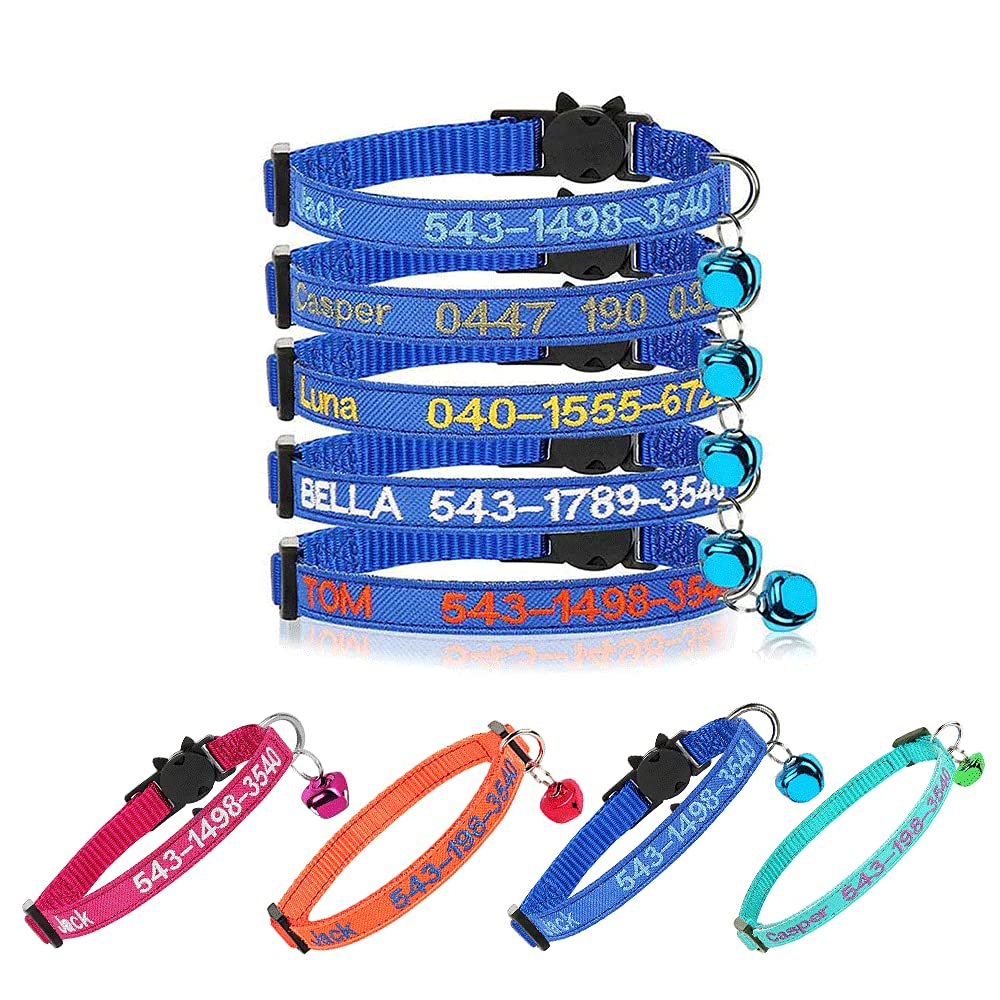 Personalized Cat Collar with Bell (Blue)