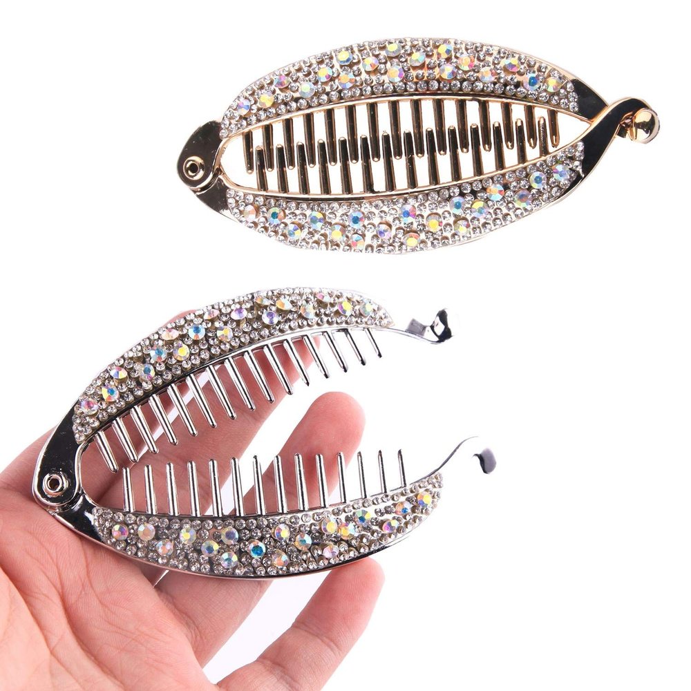 Adiasen Women's Fish Hair Clip with Crystals, Metal and Plastic, 2-Pack