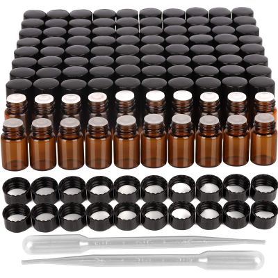 FANDAMEI 100 x 2 mL Amber Empty Glass Bottles with Orifice Reducers