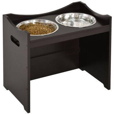 PawHut Height-Adjustable Elevated Dog Bowl for All Dog Sizes, Coffee
