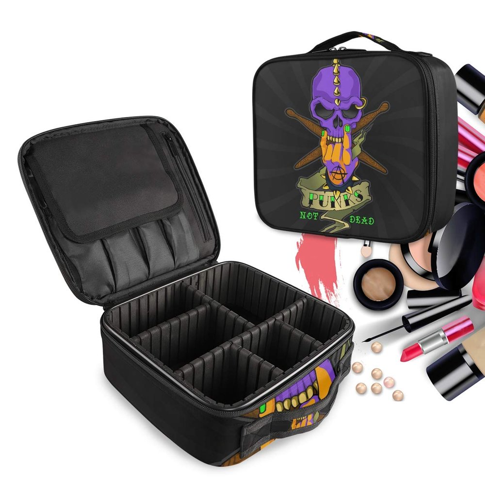 Purple Skull Art Makeup Bag with Adjustable Dividers
