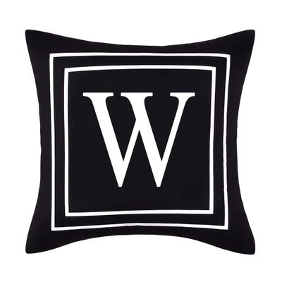 ASPMIZ Pillow Cover with English Alphabet and Initials Design, Black Letters, Decorative Cover for Bed, Bedroom, Couch, Sofa, Black, 45.7 x 45.7 cm