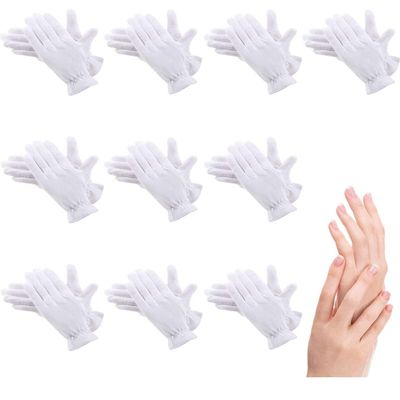 10 Pairs Moisturizing White Cotton Gloves for Dry, Sensitive Hands