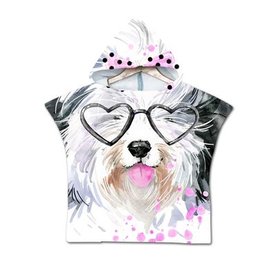 Chickwin Chickw1 Hooded Bath Poncho Towel for Kids, White Dog, 60 x 80 cm