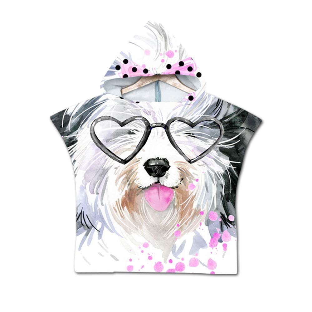 Chickwin Chickw1 Hooded Bath Poncho Towel for Kids, White Dog, 60 x 80 cm