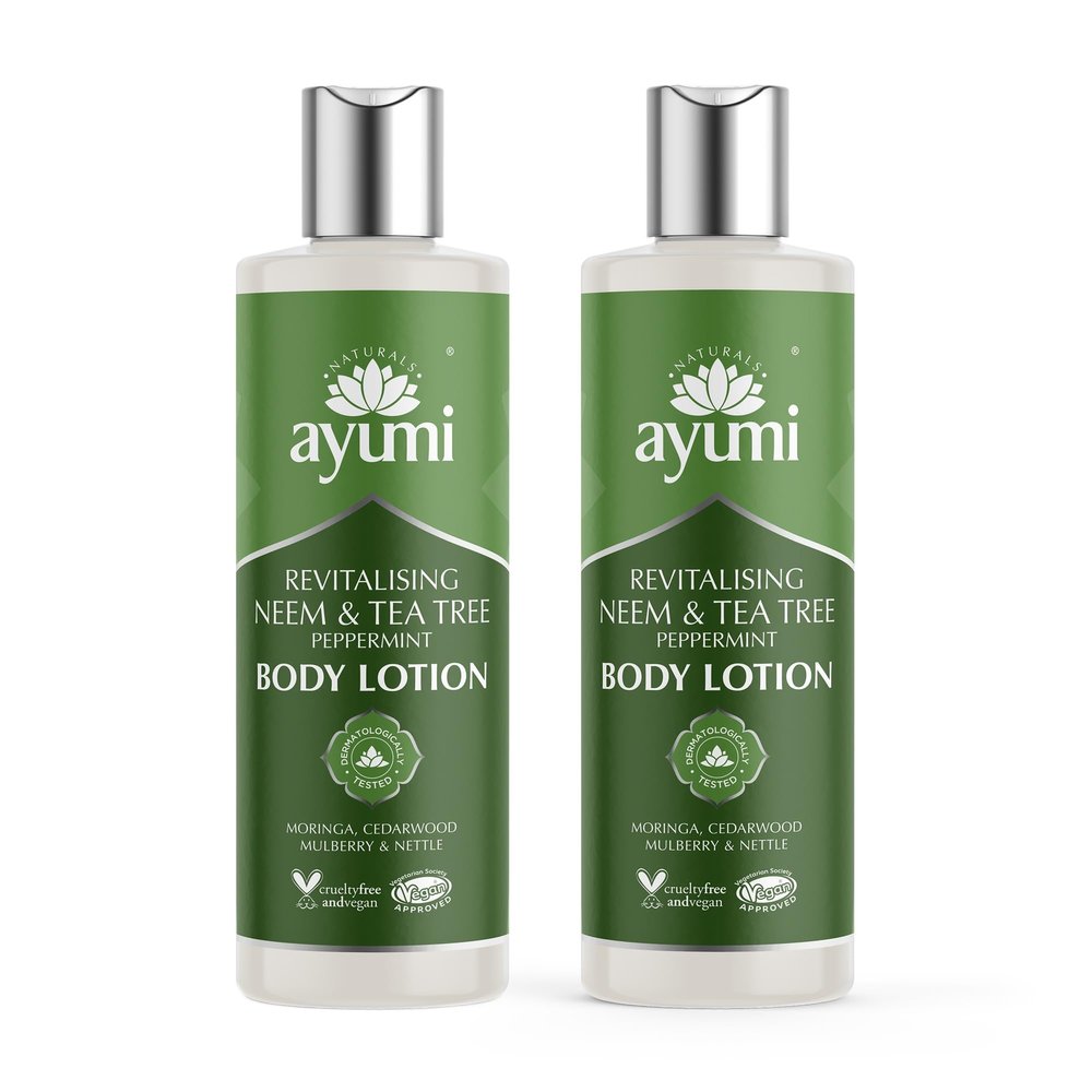 Ayumi Neem & Tea Tree Body Lotion, Vegan, Cruelty-Free, Dermatologically Tested, 2 x 250 ml