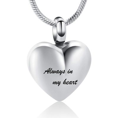 Always in My Heart Ash Urn Necklace, Stainless Steel Memorial Pendant