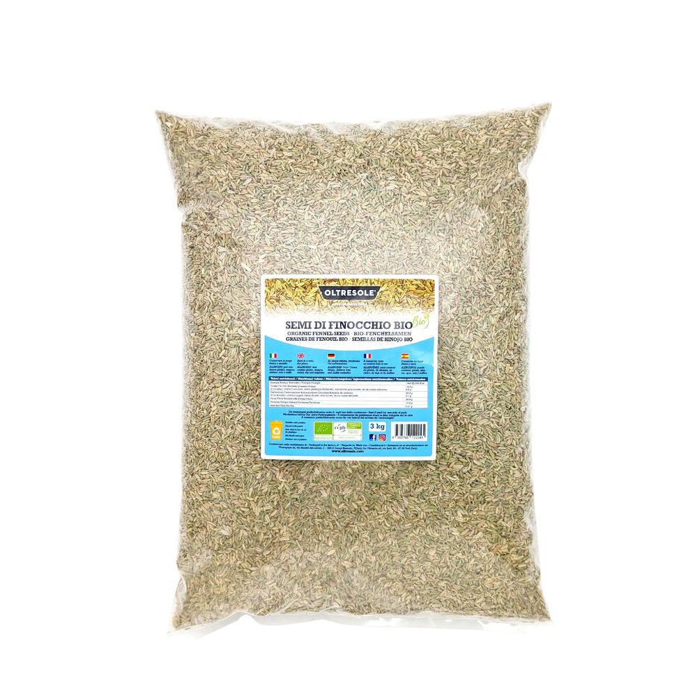Oltresole Organic Fennel Seeds, 3 kg, Whole Seeds, Bulk Size