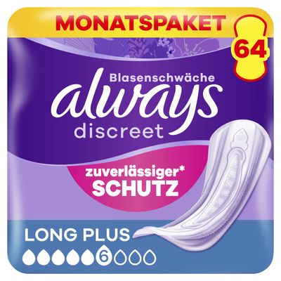 Always Discreet Long Plus Incontinence Pads for Women - 64 Count