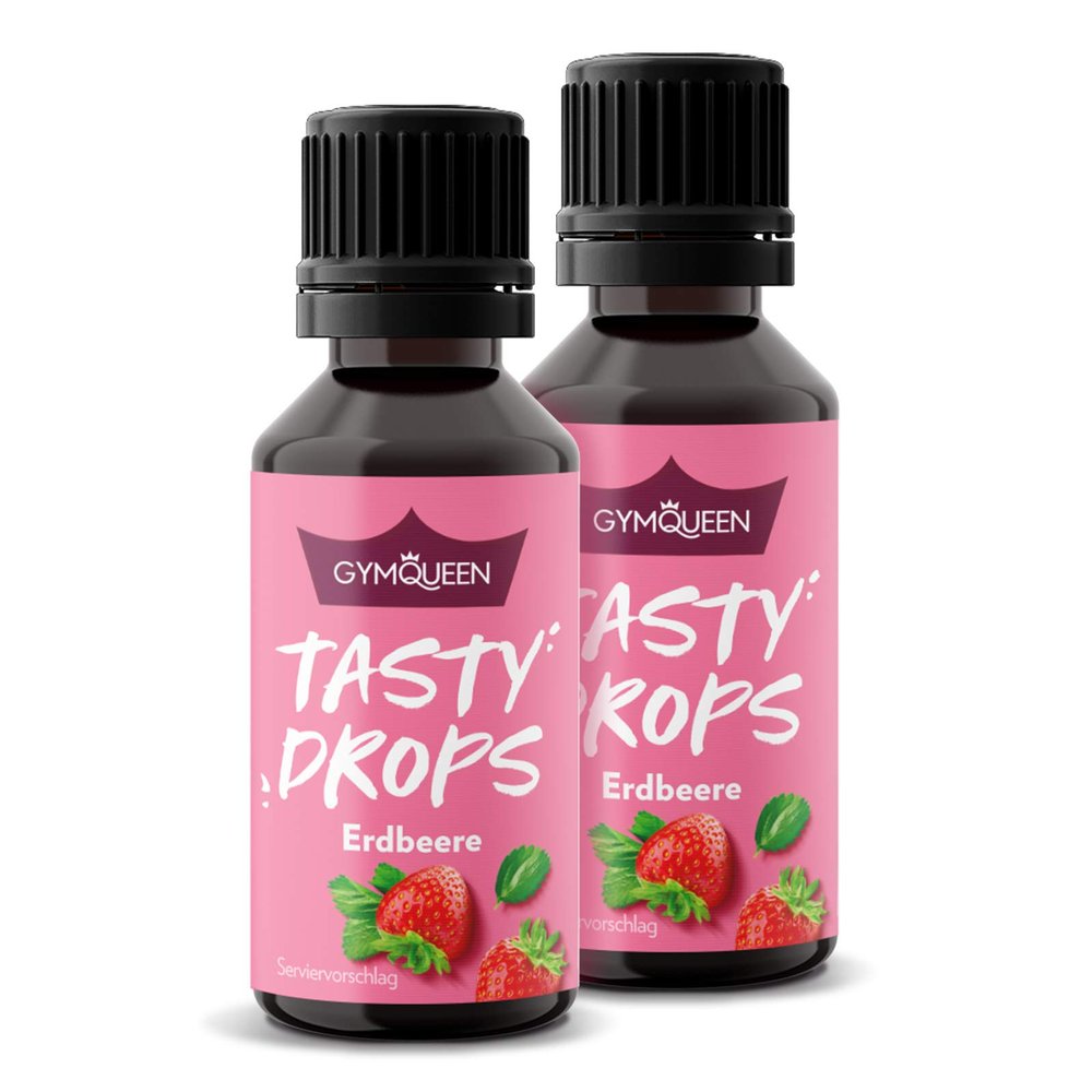 GymQueen Tasty Drops, Strawberry, 2 x 30 ml, Calorie-Free Flavor Drops