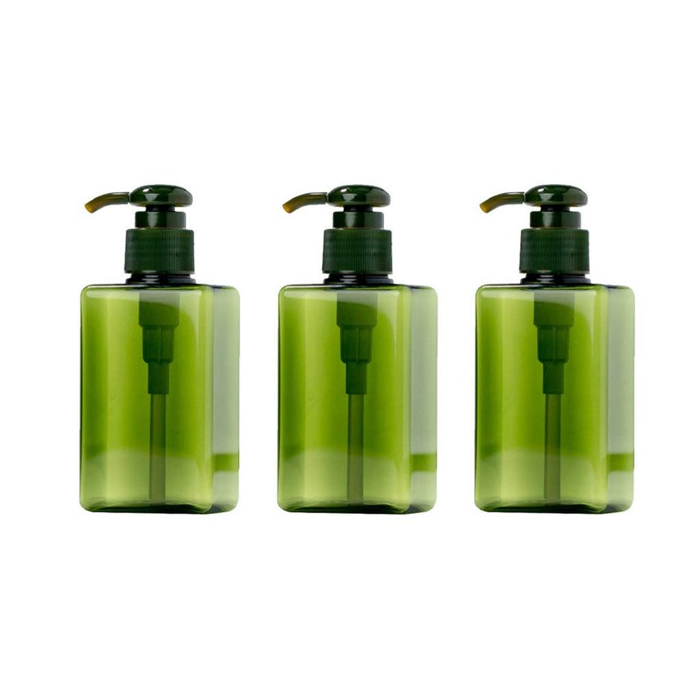 Cabilock 3-Pc Plastic Lotion, Shampoo, and Shower Gel Pump Bottles, Green