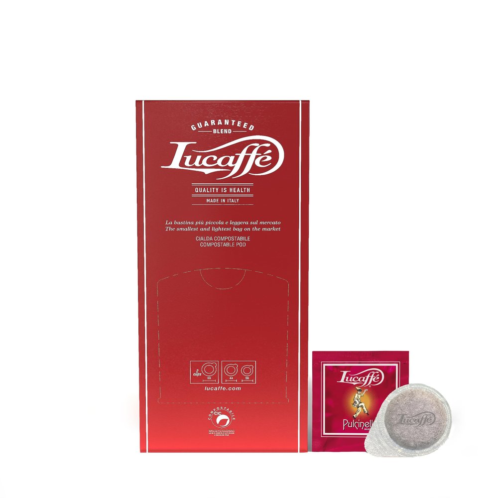 Lucaff 150 ESE Coffee Pods, 44 mm, Pulcinella, Very Dark Roast