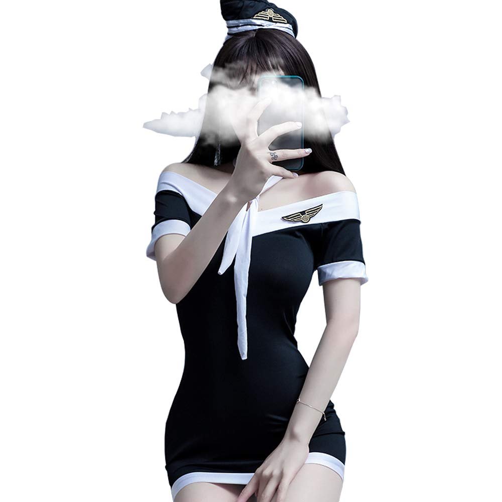 Xinmiao Sexy Lingerie Stewardess Uniform Role-Play Costume - Black - One Size