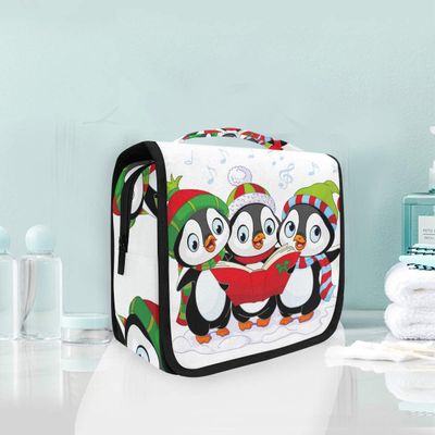 Christmas Penguin Hanging Toiletry Bag, Foldable Makeup Organizer