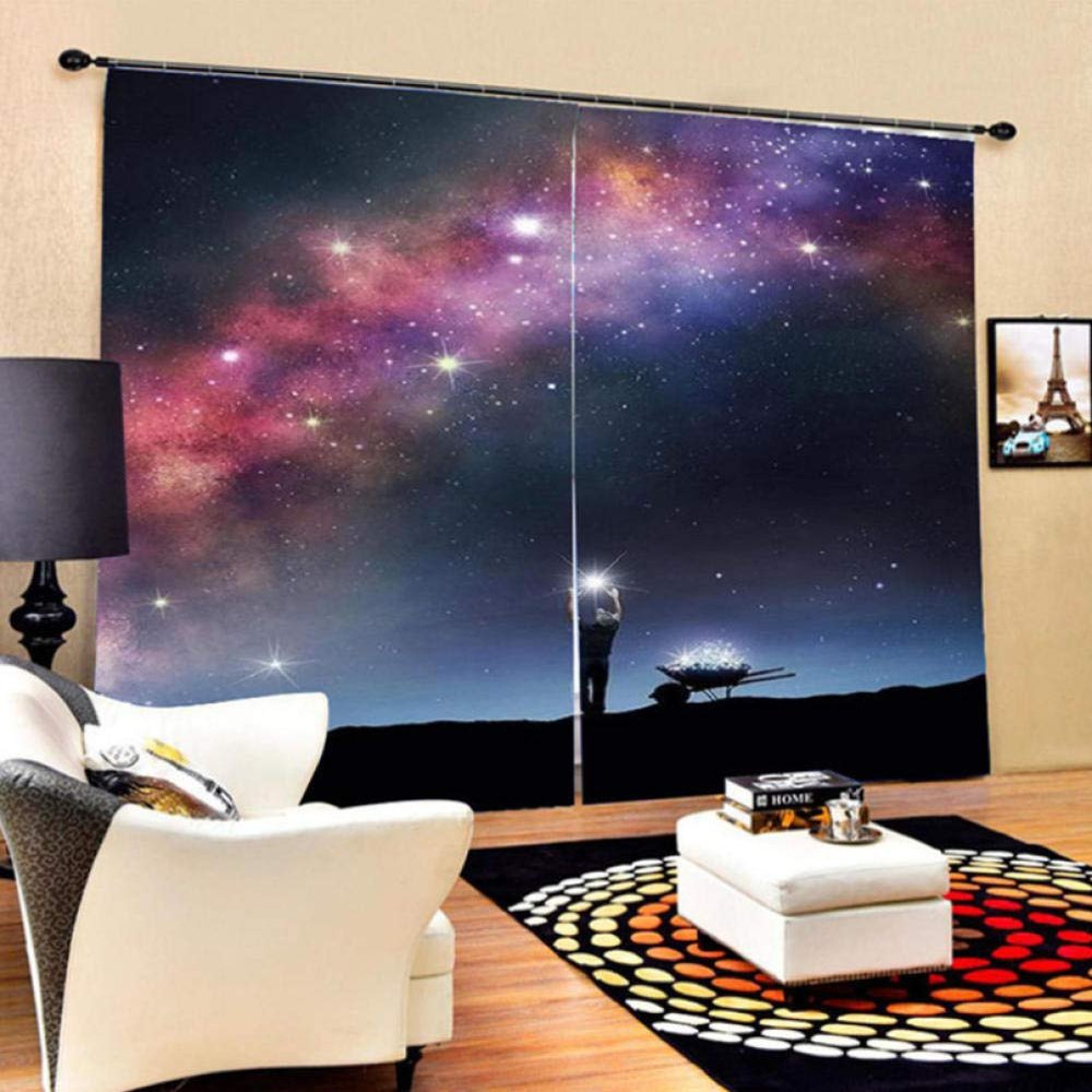 ZYWGG Blackout Curtains, Night Galaxy Landscape, 2 Panels