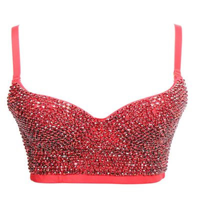 meilun Women's Rhinestone Push-Up Corset Bra, Red (2), Small