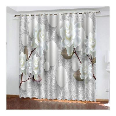Daesar White Floral Blackout Curtains, 2-Piece Set, 214 x 274 cm