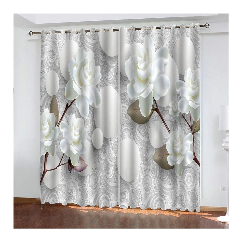 Daesar White Floral Blackout Curtains, 2-Piece Set, 214 x 274 cm