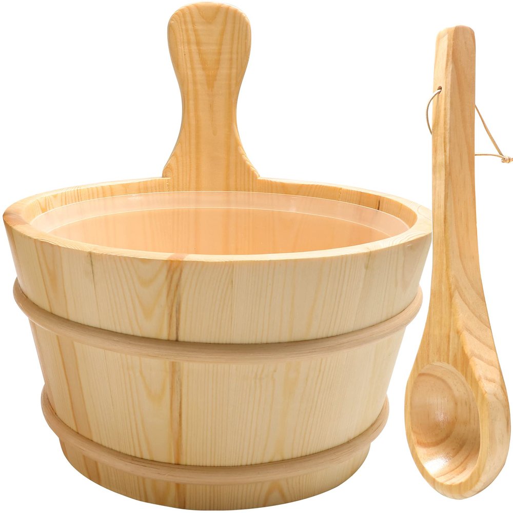 Sauna Wooden Bucket and Ladle Set with Liner