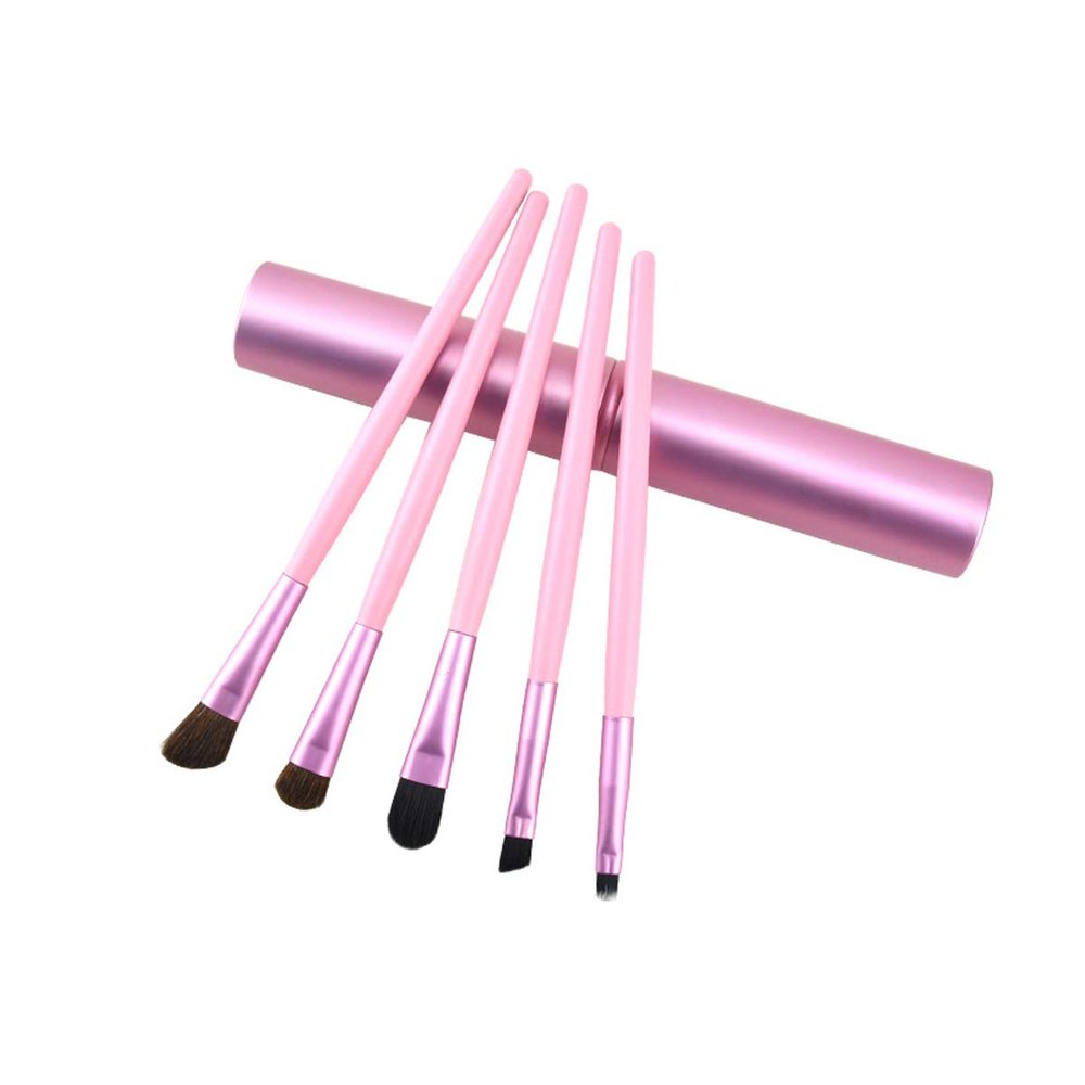 5-Piece Pink Eyeshadow Brush Set with Genuine Wood Handles