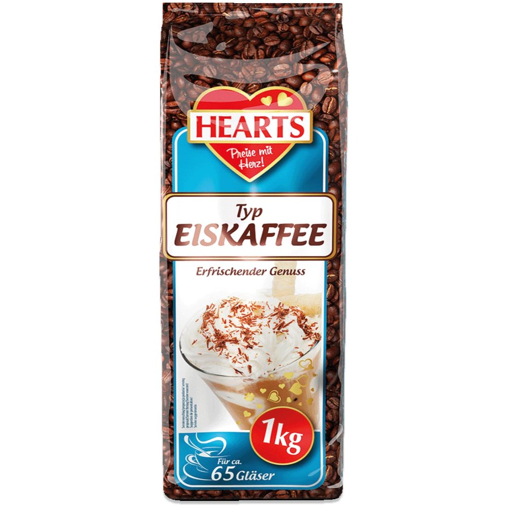 HEARTS Iced Coffee 1 kg Beverage Powder, Perfect for Summer, Up to 65 Glasses