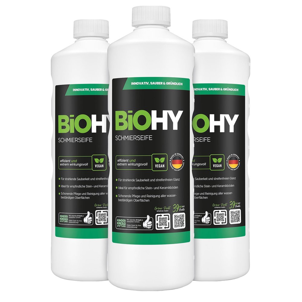 BiOHY Soft Soap (3 x 1 Liter) | Concentrated Floor Cleaner for Wood, Parquet & Tile
