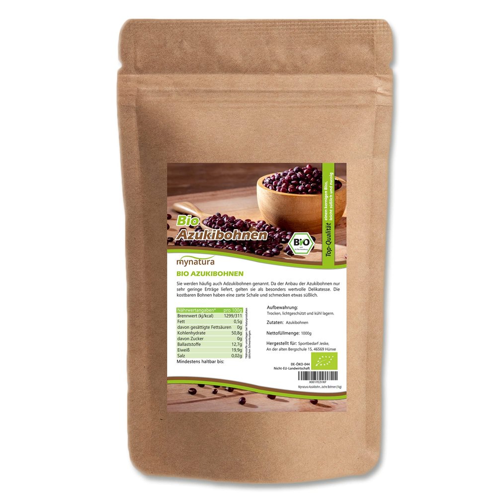 Mynatura Organic Whole Adzuki Beans | Japanese Red Beans | Legume | Protein Source | Vegan | Ideal for Salads, Soups, Stews, Curries | Vegetarian | Asian Cuisine | 1 kg Bag (2 x 1 kg)