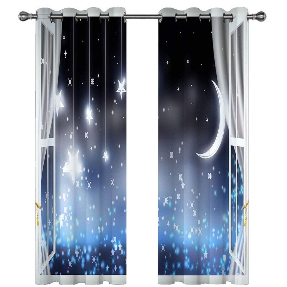 Navy Blue Galaxy Starry Sky Blackout Curtains, 2-Panel Set, 46 x 72 in