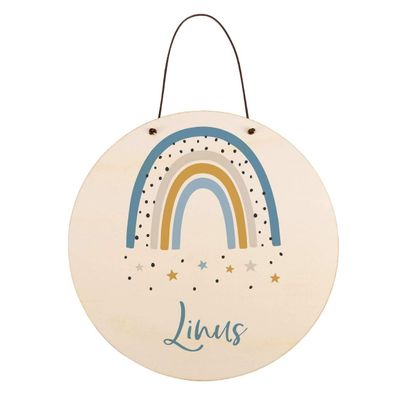 Striefchen Personalized Rainbow Door Sign for Kids' Room, Blue
