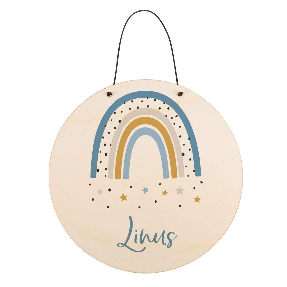 Striefchen Personalized Rainbow Door Sign for Kids' Room, Blue