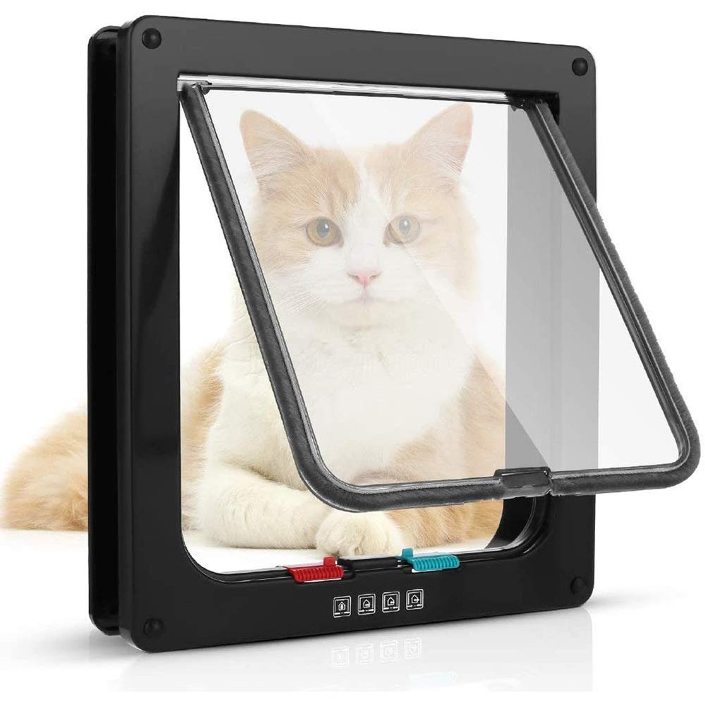 PJDDP 4-Way Magnetic-Lock Cat and Small Dog Door, Black, Size S