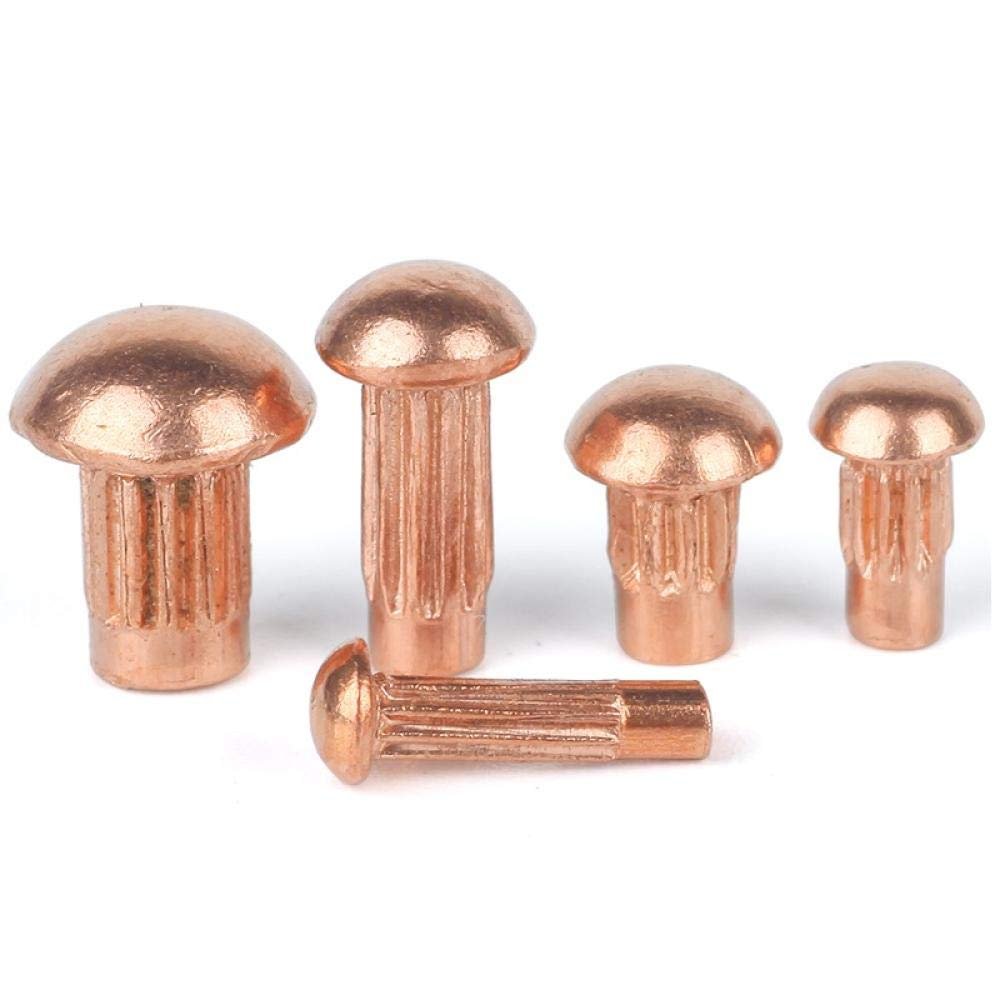 M2/M2.5/M3/M4 Copper Rivets, Knurled Solid Semi-Round Large-Head Rivets, 3 × 8 (20 Caps)