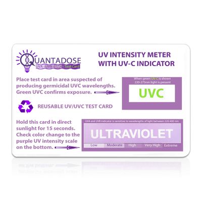 QuantaDose UVC Light Test Card with UVC Wavelength Display and Photochromic UV Intensity Test
